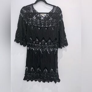 2/40$ BLACK boho hippie crochet swim cover dress Rima short sleeve